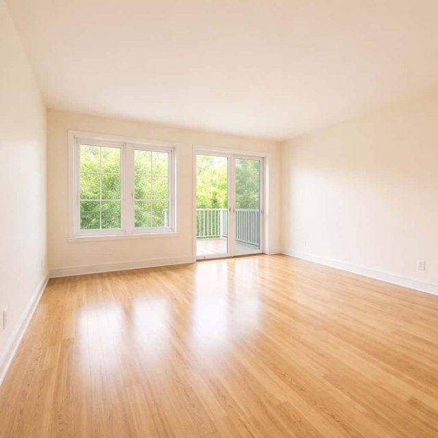 Empty freshly cleaned apartment with gleaming oak hardwood floors